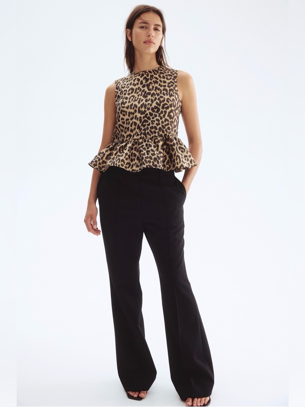 H&M Sleeveless Leopard Print Peplum Top - Tan/Black - Picture 4 of 9
